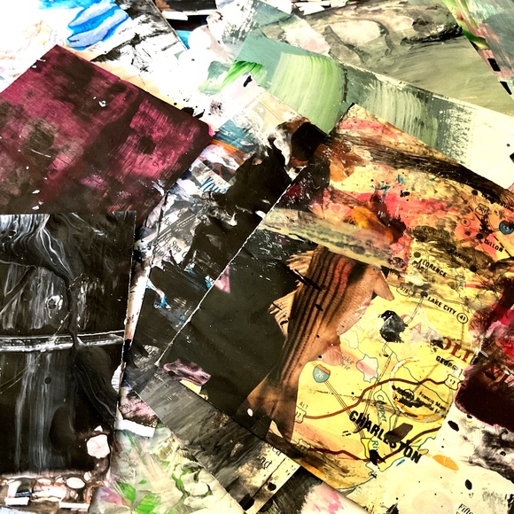 Hand painted Ephemera Pack Art with up-cycled Funky Face cd case, 30+ Pieces - Picture 9 of 12